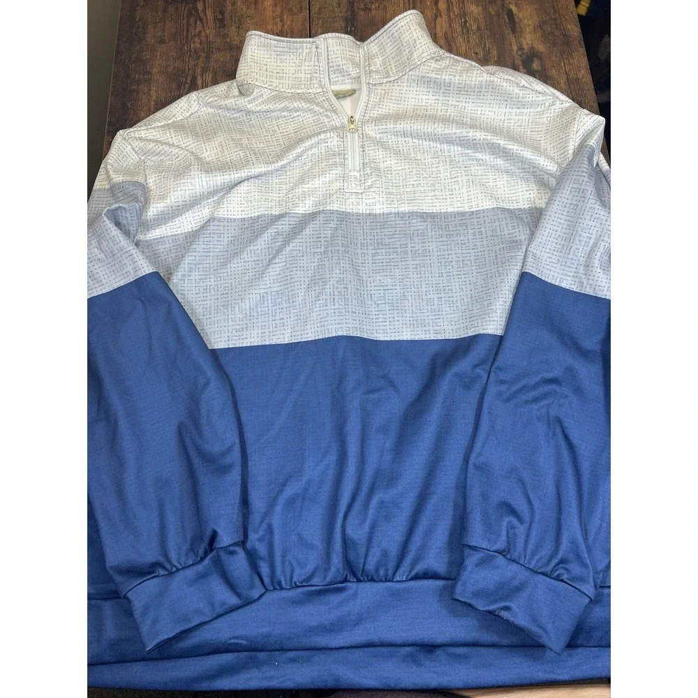 Big And Tall Men's 4XL Royaura 1/4 Zip Pullover Sweatshirt Blue Geometric